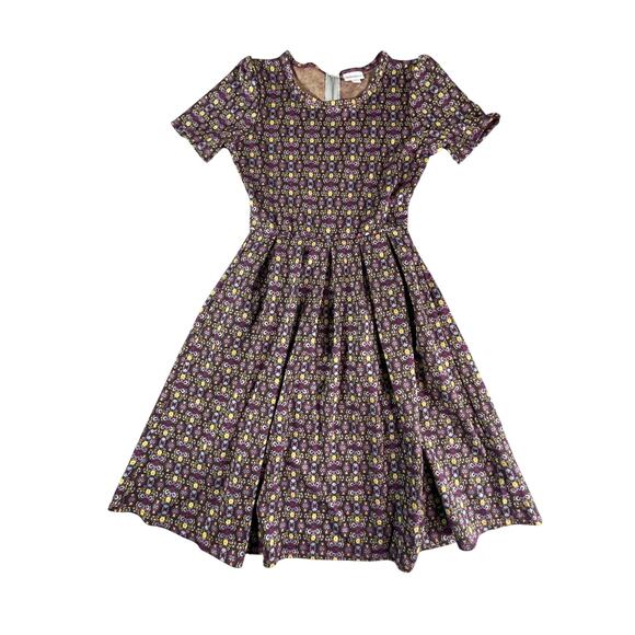 LuLaRoe Amelia Dress Womens Small Purple Floral Geometric Knee Length Pockets - Picture 1 of 7